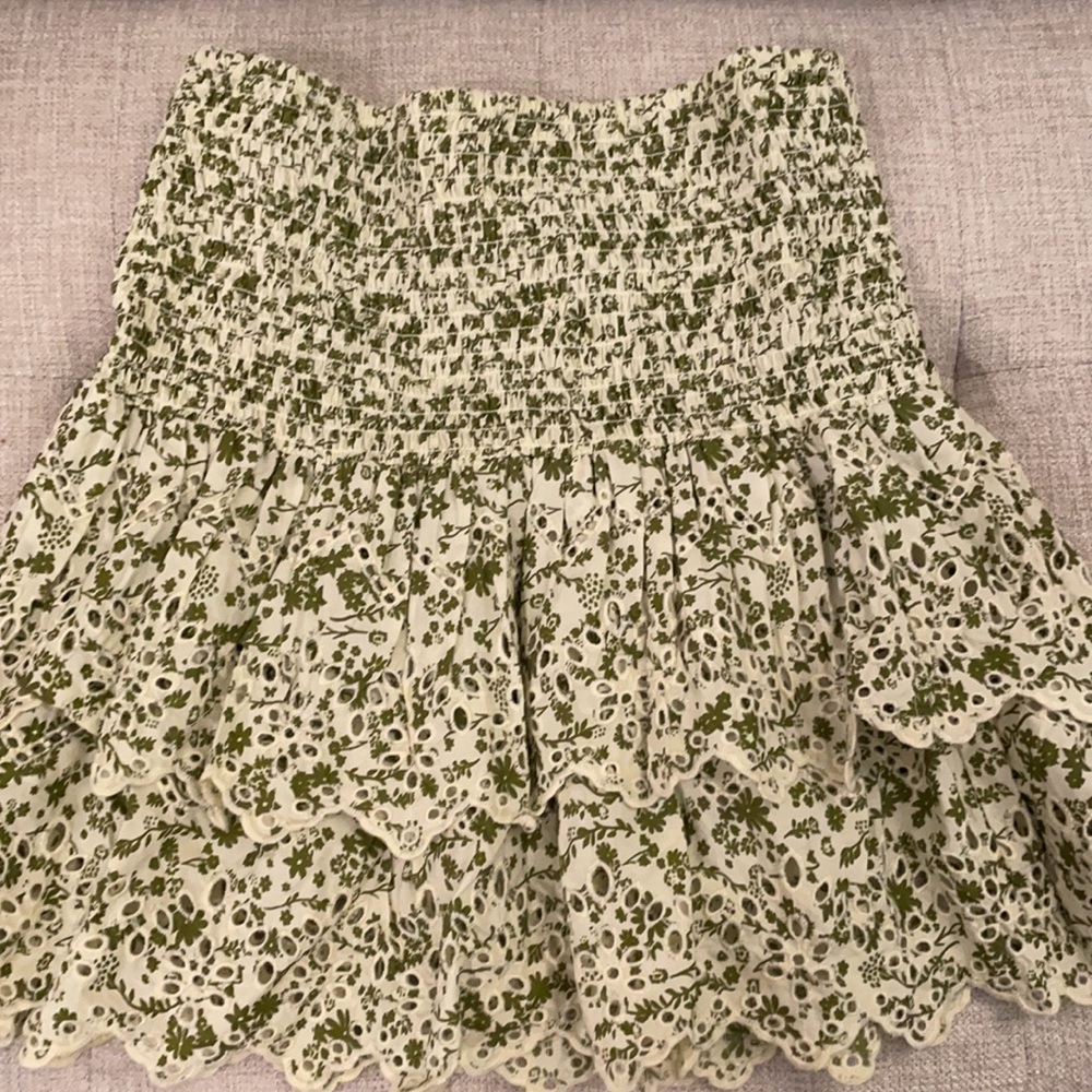 Zara woman printed skirt ruffled green white M - Picture 3 of 9